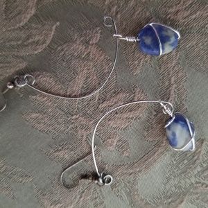Silver Earrings w/Blue & White Stone